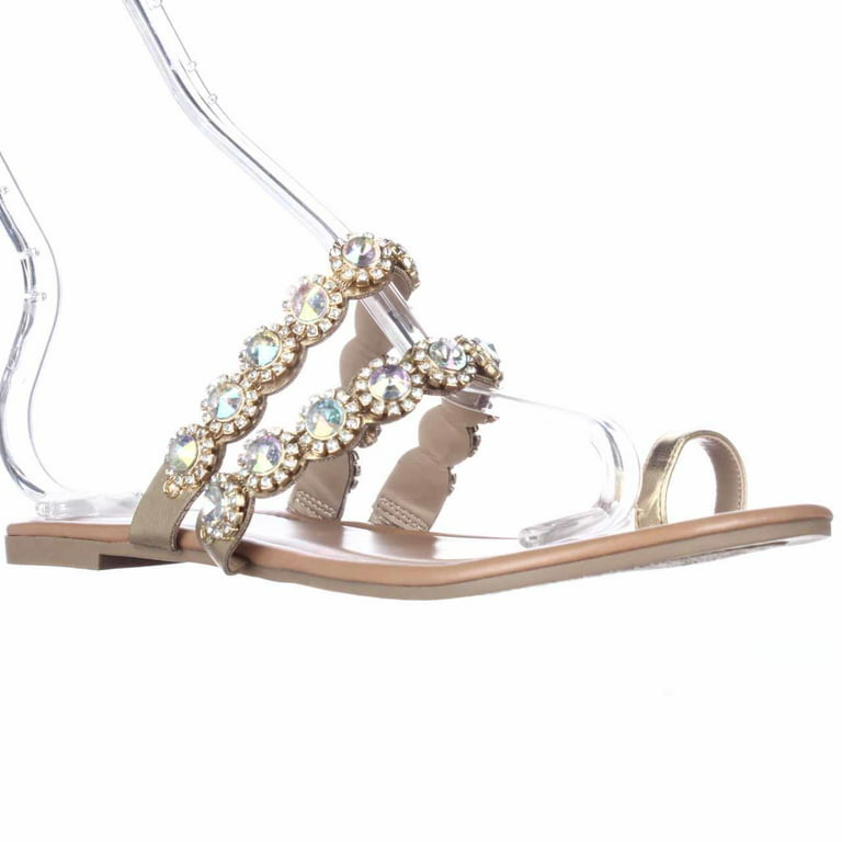 Womens TS35 Joya Toe Loop Embellished Flat Slide Sandals - Gold 