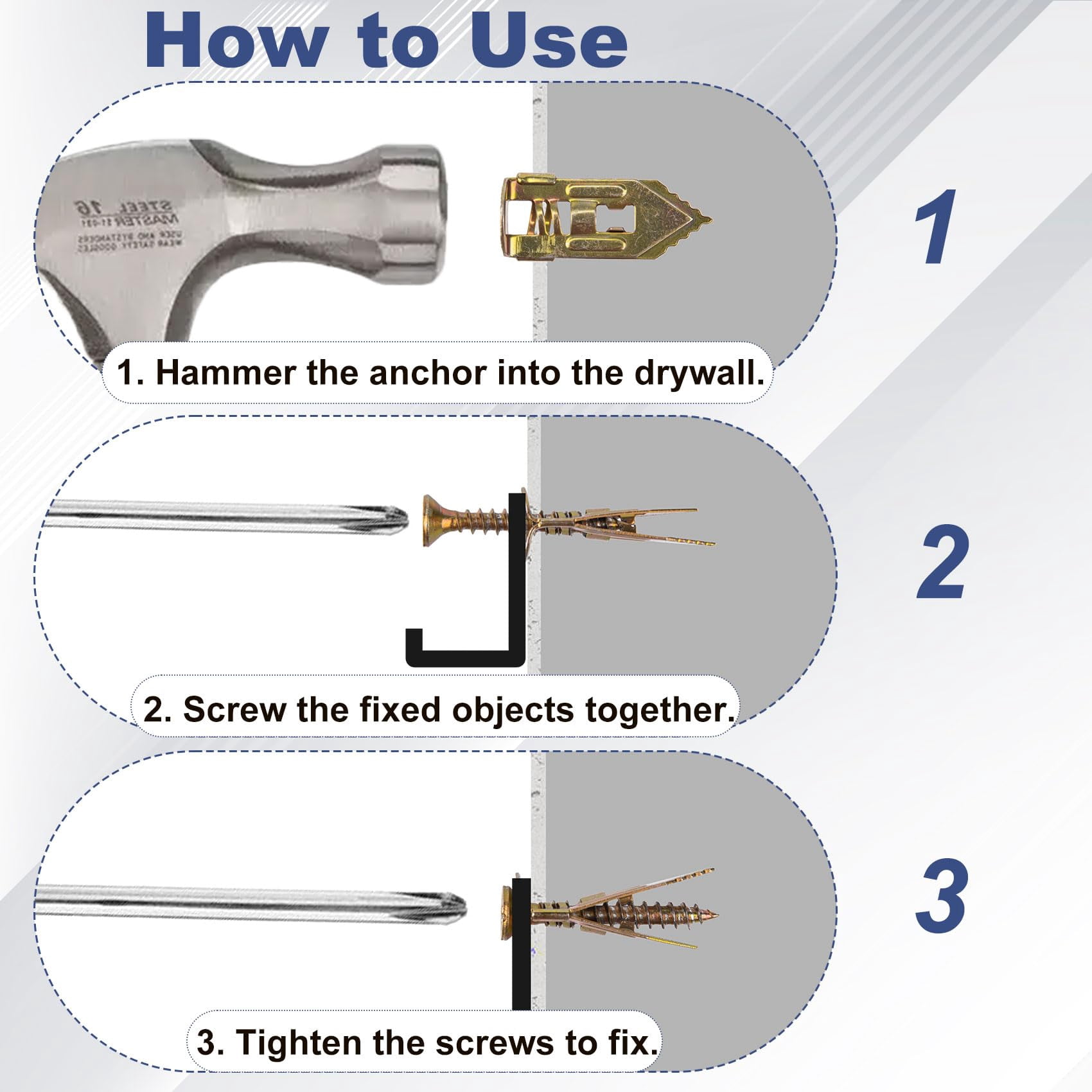 80 Pcs Self-Drilling Anchor Screws, Zinc Plated Steel Drywall Anchors, Heavy Duty Metal Expansion Bolt, No Drill or Holes, for TV, Shelf Straps, Gypsum Boards, Cabinets