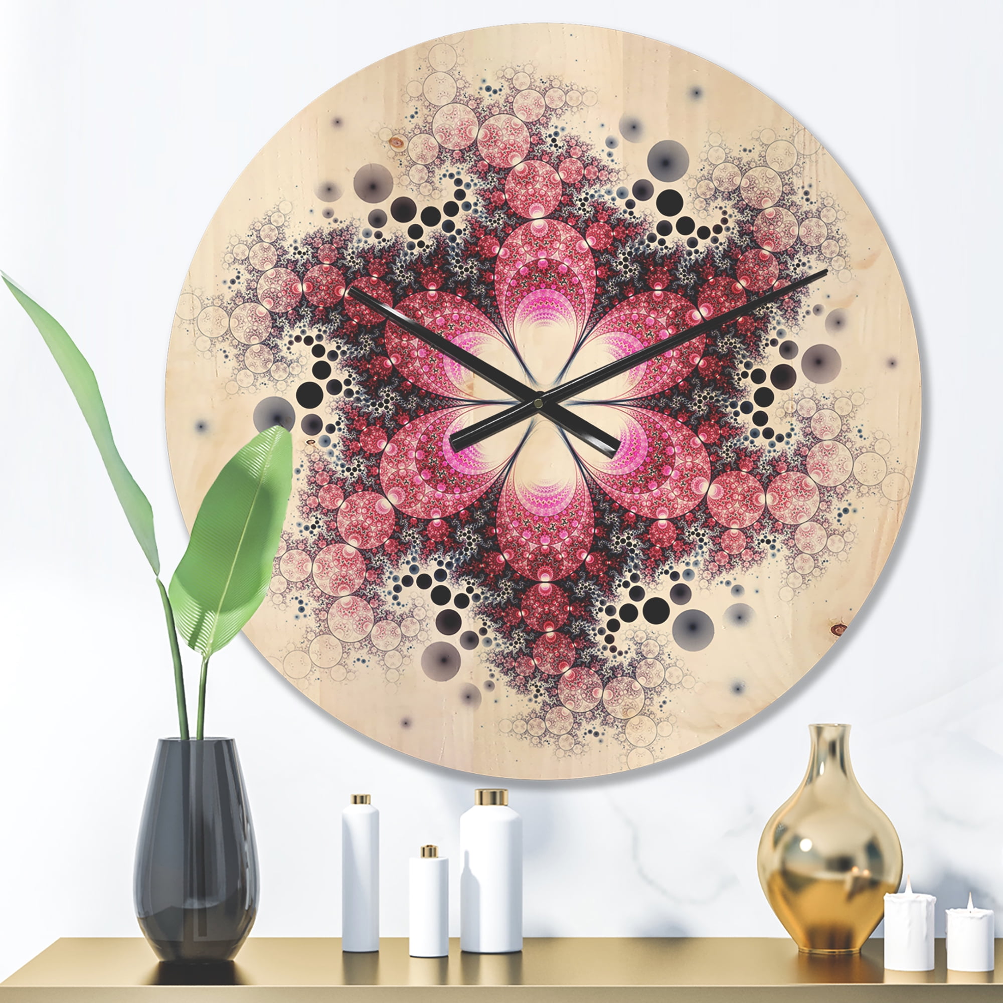 Designart 'Fractal Violet Flower Pattern ' Modern Wood Wall Clock