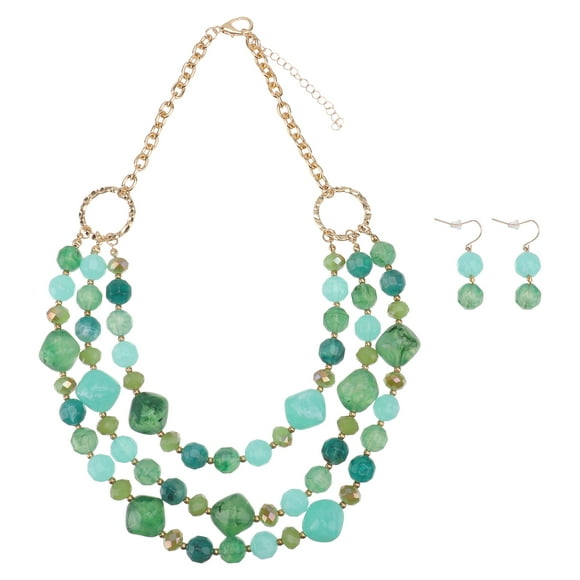 1Set Resin Stylish Earrings Necklace Multi Layer Danglers Neck Pendant Green