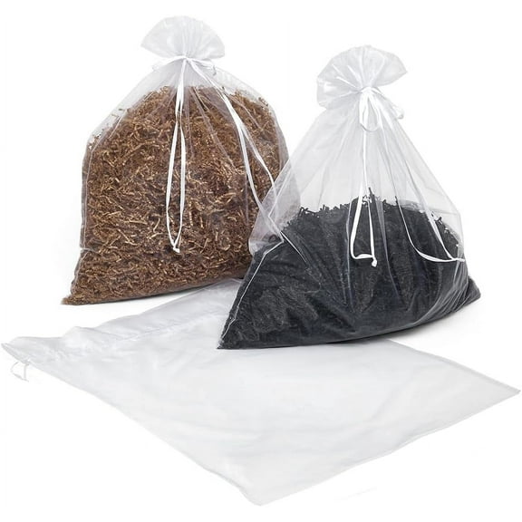 Paper Mart Organza Bags, Extra Large 22 x 25 ½ Inches, White Mesh Gift Bags with Drawstring, Pack of 10