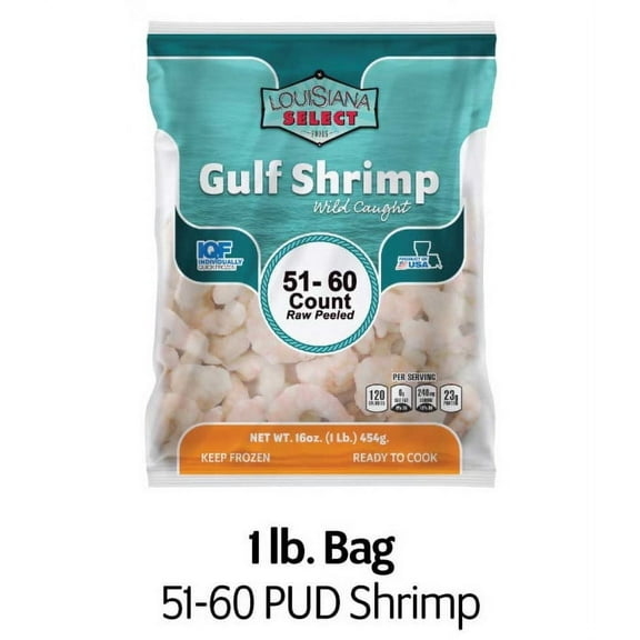 Frozen La Select Peeled Gulf Shrimp 51-60 Count 1 Lb Iqf