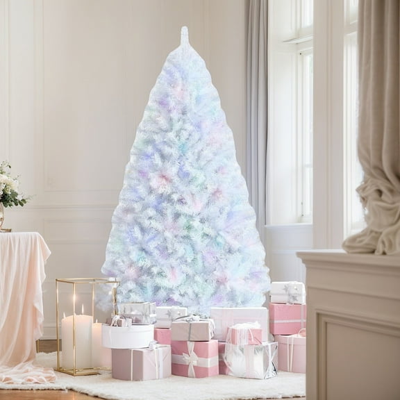 Resenkos Christmas Tree,Home Party Christmas Tree Decorations,7 Feet White Iridescent Tinsel Artificial Christmas Tree with Metal Stand