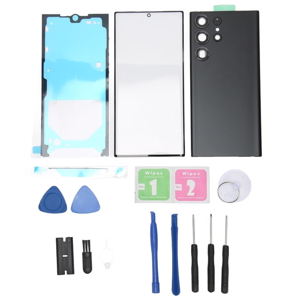 Reemplazo de vidrio trasero para S23 Ultra Cubierta trasera Lente exterior frontal Manguera de pantalla de vidrio Kit de reemplazo de reparación de puerta Lente y adhesivo preinstalados
