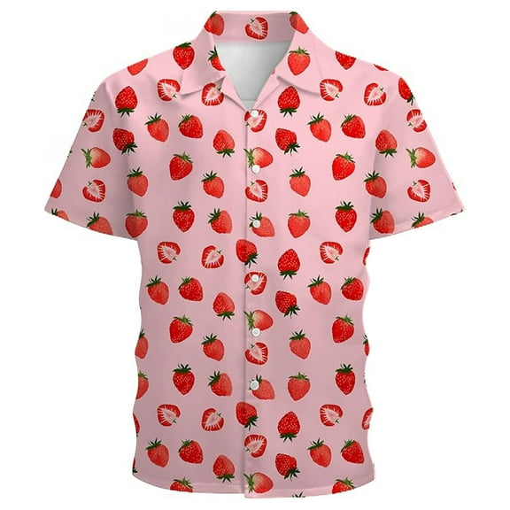 Hpapadks Mens Shirt Business Strawberry Print Button Down Short Sleeve Blouses Breathable Formal Wear Slim Fit Men Dress Shirt OTHER L