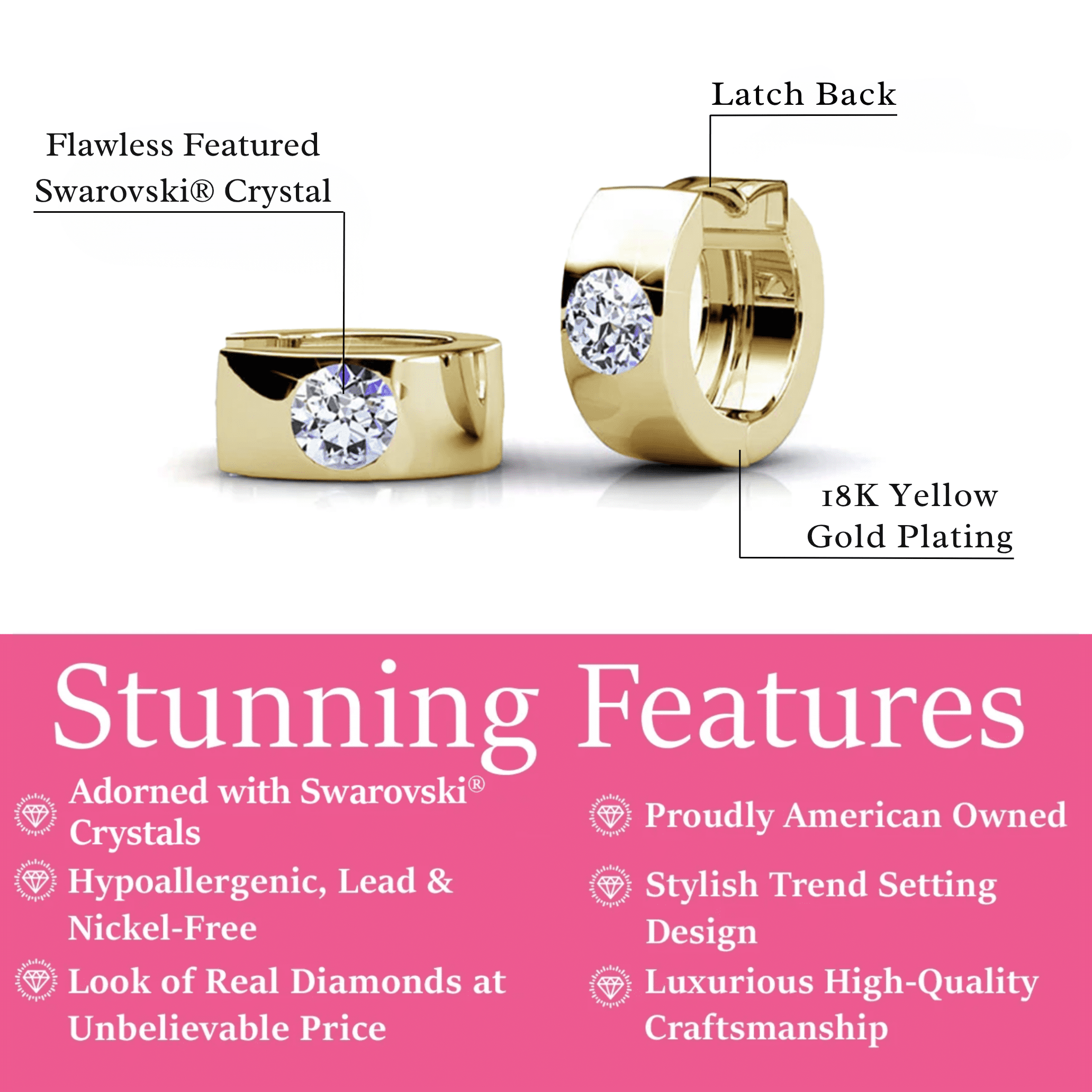 Cate & Chloe Alana 18k Yellow Gold Plated Hoop Earrings with Swarovski Crystals Gifts for Women