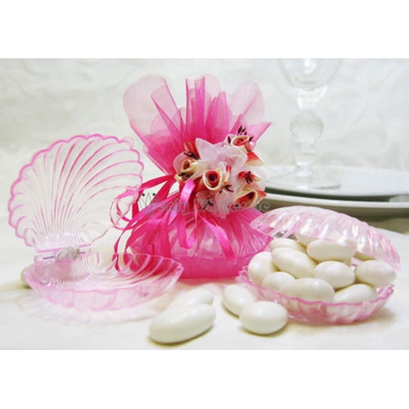 Clear Pink Plastic Clam Shell Favor Box - 12 Pieces