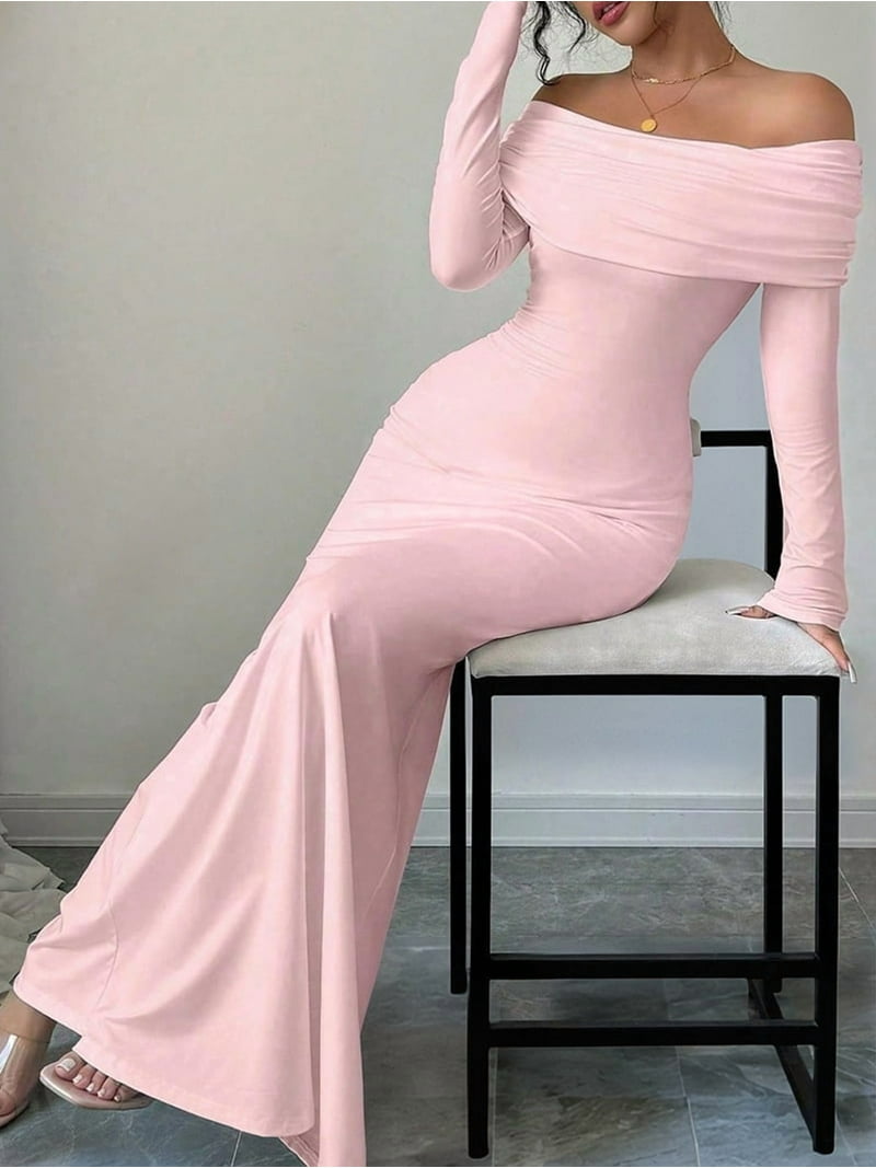 Women'S Long Sleeve Off the Shoulder Bodycon Dress Elegant Maxi