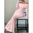 thumbnail image 3 of Women'S Long Sleeve Off the Shoulder Bodycon Dress Elegant Maxi Dress Cocktail Prom Dresses Pink M, 3 of 7