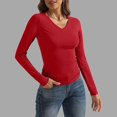 thumbnail image 2 of 2024 Women's V Neck Long Sleeve Basic T-Shirt - Slim Fit, Polyester Spandex, Daily Office, 2 of 6