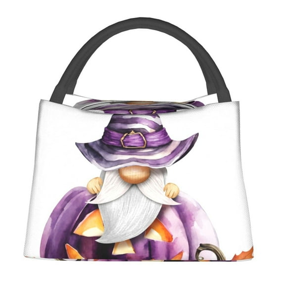 Fotbe Halloween Gnome With Pumpkins Bolsa Térmica Portátil con Estampado, Bolsa de Entrega de Alimentos Aislada, Bolsa Reutilizable de Gran Capacidad para Comidas y Supermercado