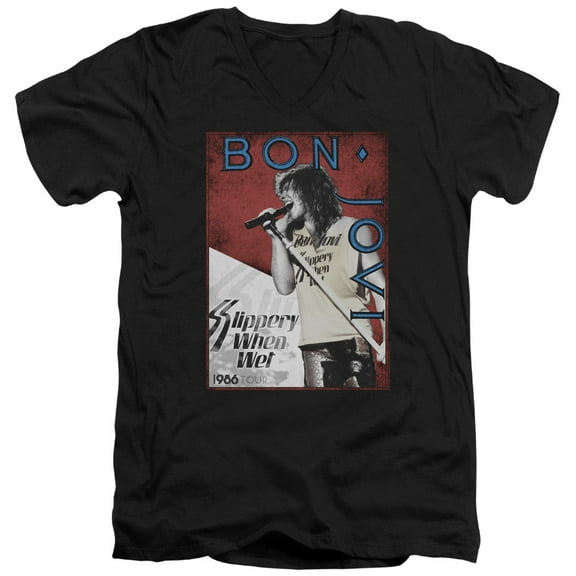 Bon Jovi - 86 Tour - Slim Fit V Neck Shirt - Large