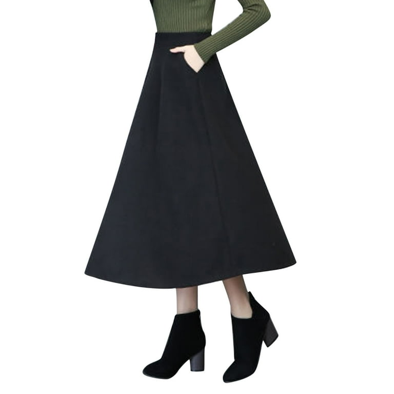 Riforla Womens Winter Vintage High Elastic Waist A Line Pleated