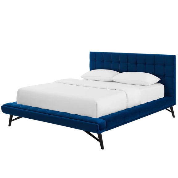 Mod Contemporary/Modern Wood Stain-Resistant Platform Bed, Queen, Navy Blue