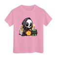 thumbnail image 4 of Pandaie Teen Girls Short Sleeve Tee Halloween Kids T-shirt Casual Daily Print Top Clothes Toddler Girl Summer Shirts Pink,3-4 Years, 4 of 5