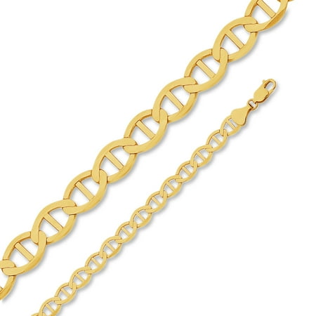 14k Yellow Gold Solid 7.5mm Flat Mariner Chain Necklace 22"