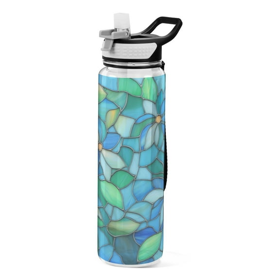 Qxltty Light Blue Green Glass Water Bottle 32 oz with Straw BPA Free Reusable Fitness Sport Bottle Perfect for Travel School Outdoors and Gym