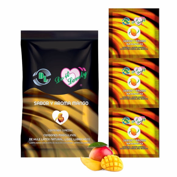 Condones Con Aroma Y Sabor a Mango Bolsa Con 3pz Lubricados