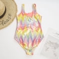 thumbnail image 3 of LYMAYTER Kids Girls One Piece Swimsuits Colorful Stripes Bathing Suit Youth Summer Bikini Swimwear for 7-14 Years, 3 of 8