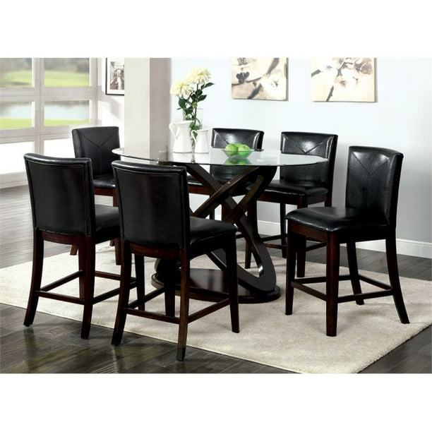 Furniture Of America Lamyra 7 Piece Dark Walnut Wood Counter Height Dining Set Com Dark Walnut Wood Counter Height, Bonner Industrial Counter Height Dining Table