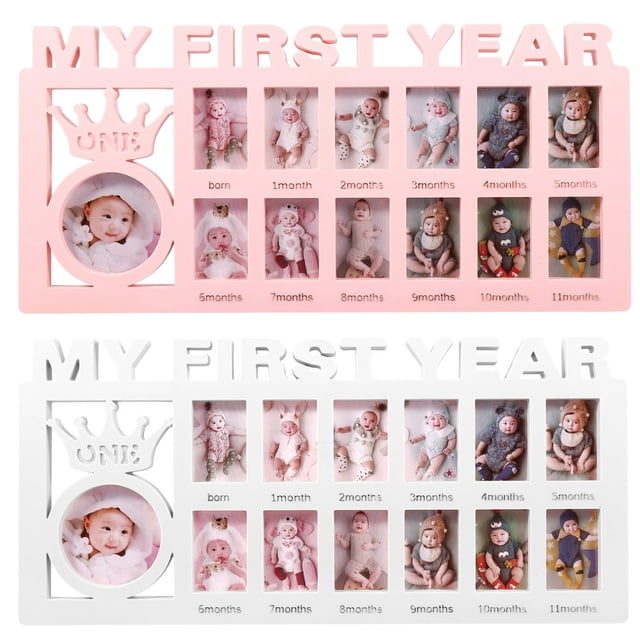 2PCS 15.8inch Baby Picture Frame My First Year Photo Frame Hanging 12 Month Baby Keepsake Frames Multi-Photo Desktop Picture Frame Multi Picture Display Frame for Newborn Baby Shower Gift