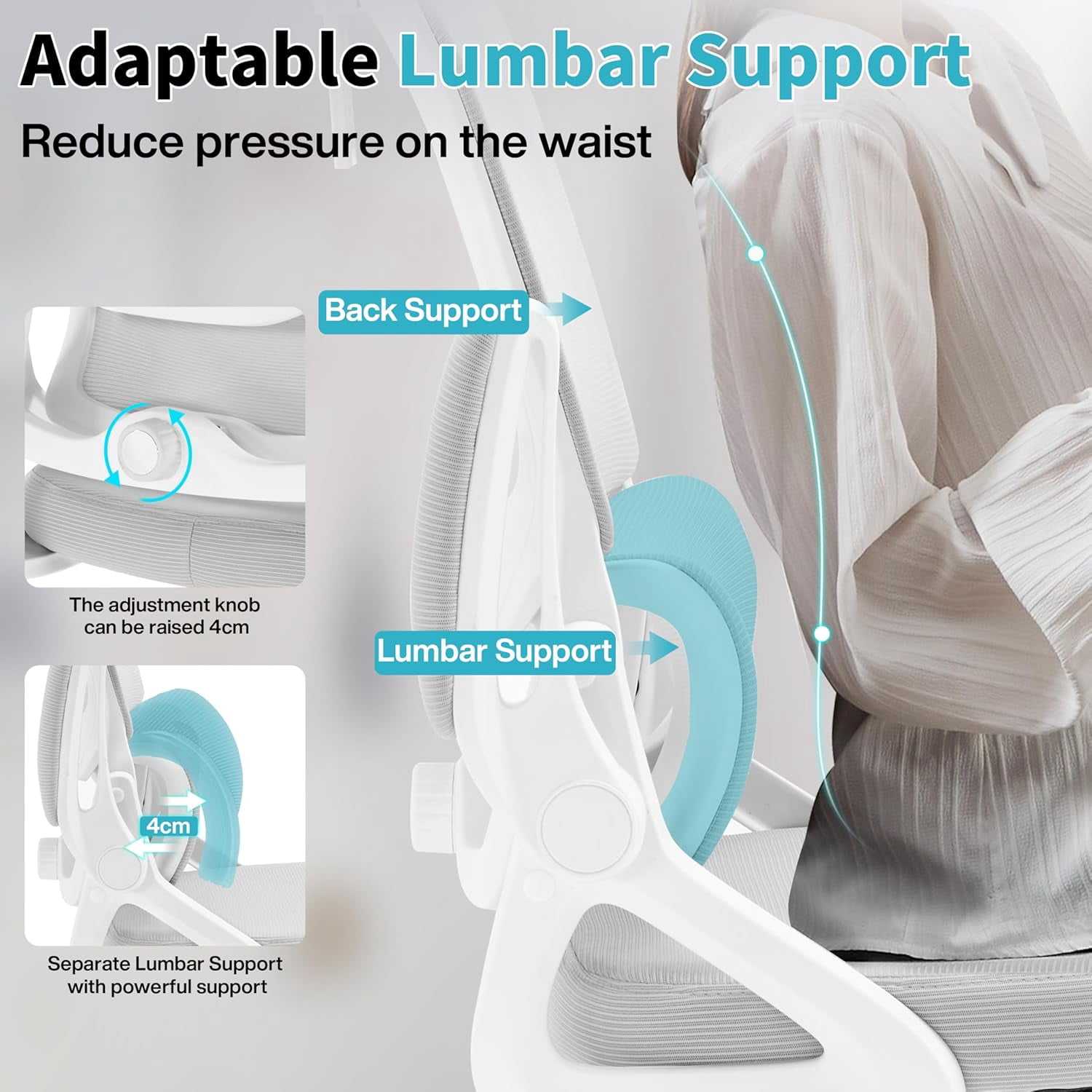 Ergonomic Office Chair,Mesh Office Chair with Lumbar Support,High Back Desk Chair with Flip-up Arms,401 lbs Big and Tall Computer Chair with Headrest,Comfy Desk Chairs (White-Gray)