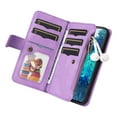 thumbnail image 4 of Zipper Wallet Case for Samsung Galaxy S20 FE Large Capacity Card Slots Holder Magnet Clasp Cover, Luxury PU Leather Anti-Shock Flip Folio Case with Kickstand Wrist Strap Handbag Protective Case,Purple, 4 of 9