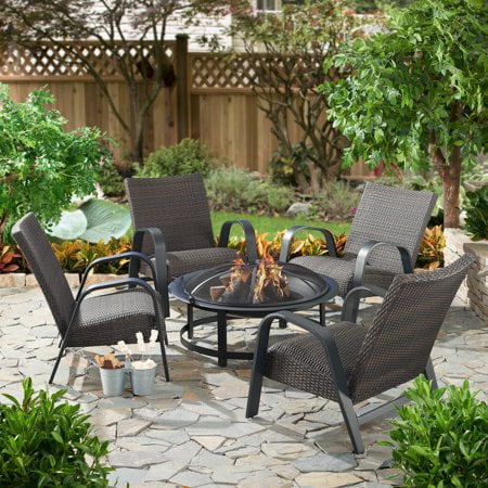 Mainstays Layken Steel And All Weather Wicker Fire Pit Patio Set