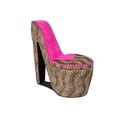 thumbnail image 1 of ORE International 32,86" Chaise d'Appoint de Rangement en Bois à Talons Hauts en Guépard Rose, 1 of 5