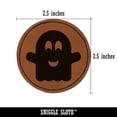 thumbnail image 2 of Ghost Smiling Halloween 2.5" Faux Leather Round Engraved Iron-On Patch - Brown, 2 of 6