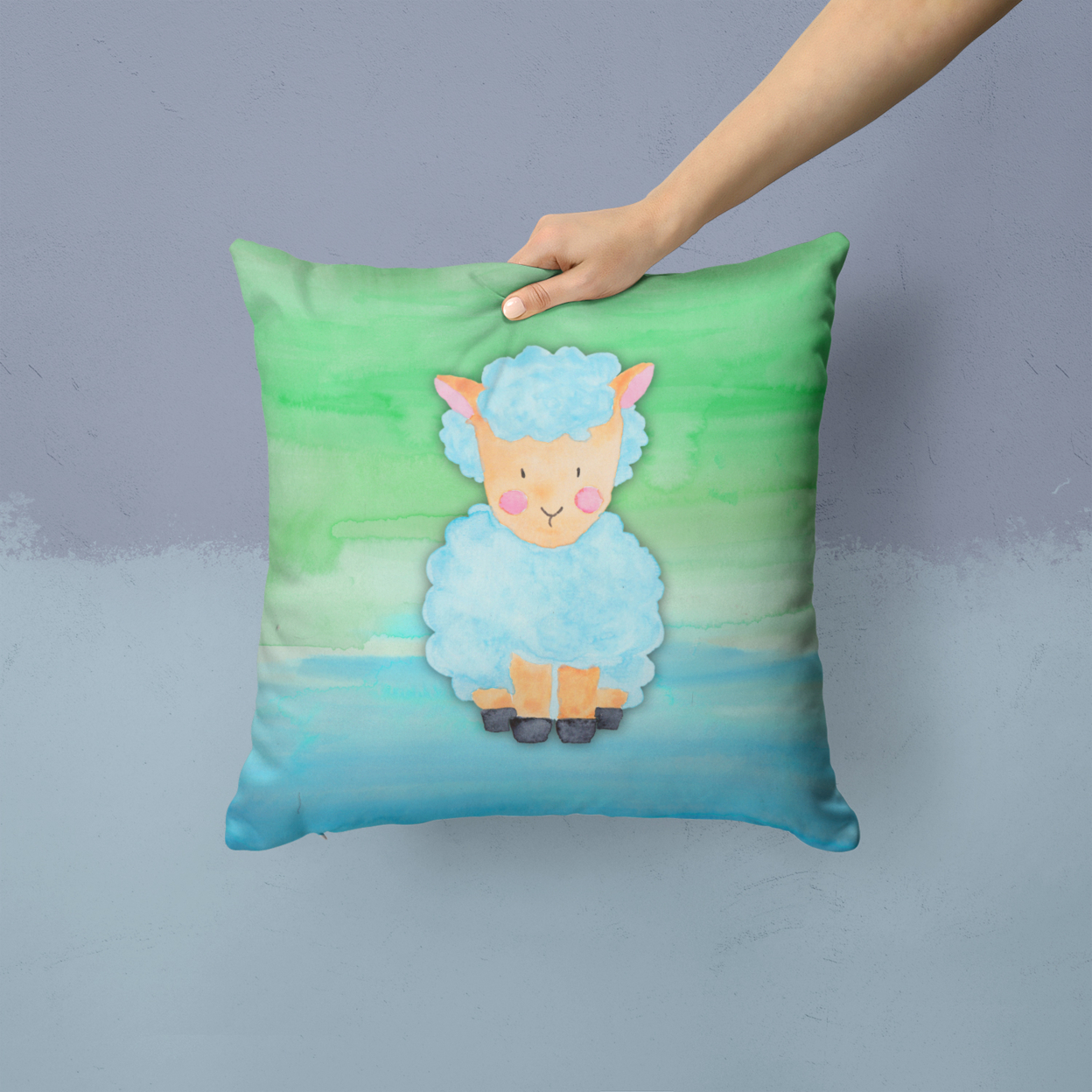 Carolines Treasures BB7414PW1414 Sheep Lamb Watercolor Fabric Decorative Pillow  14Hx14W multicolor