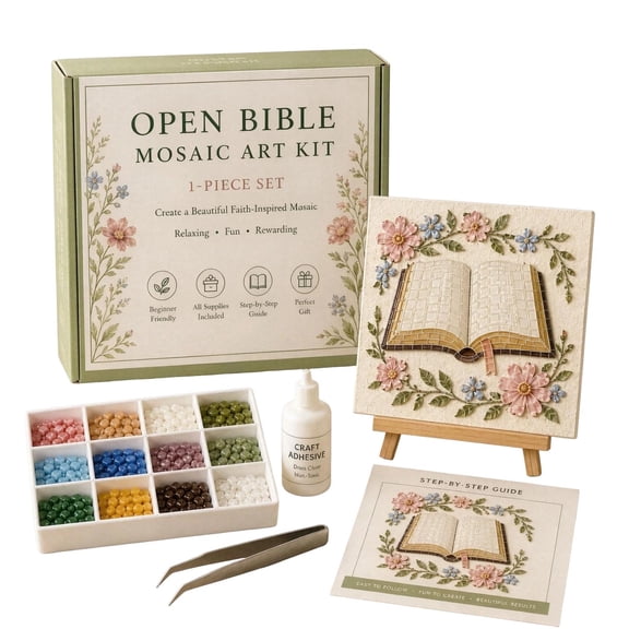Open Bible Mosaic Art Kit, DIY Handicraft Kit with Colorful Glass Pieces, Beautiful Artwork for Home Decor, Creative Handmade Gift