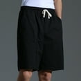 thumbnail image 7 of Nrmvnmi Men's Solid Fashion Casual Cotton Drawstring Elastic Waist Half Shorts Pants Father's Day Gifts For Dad ,4th of July Gifts for Men, 7 of 7