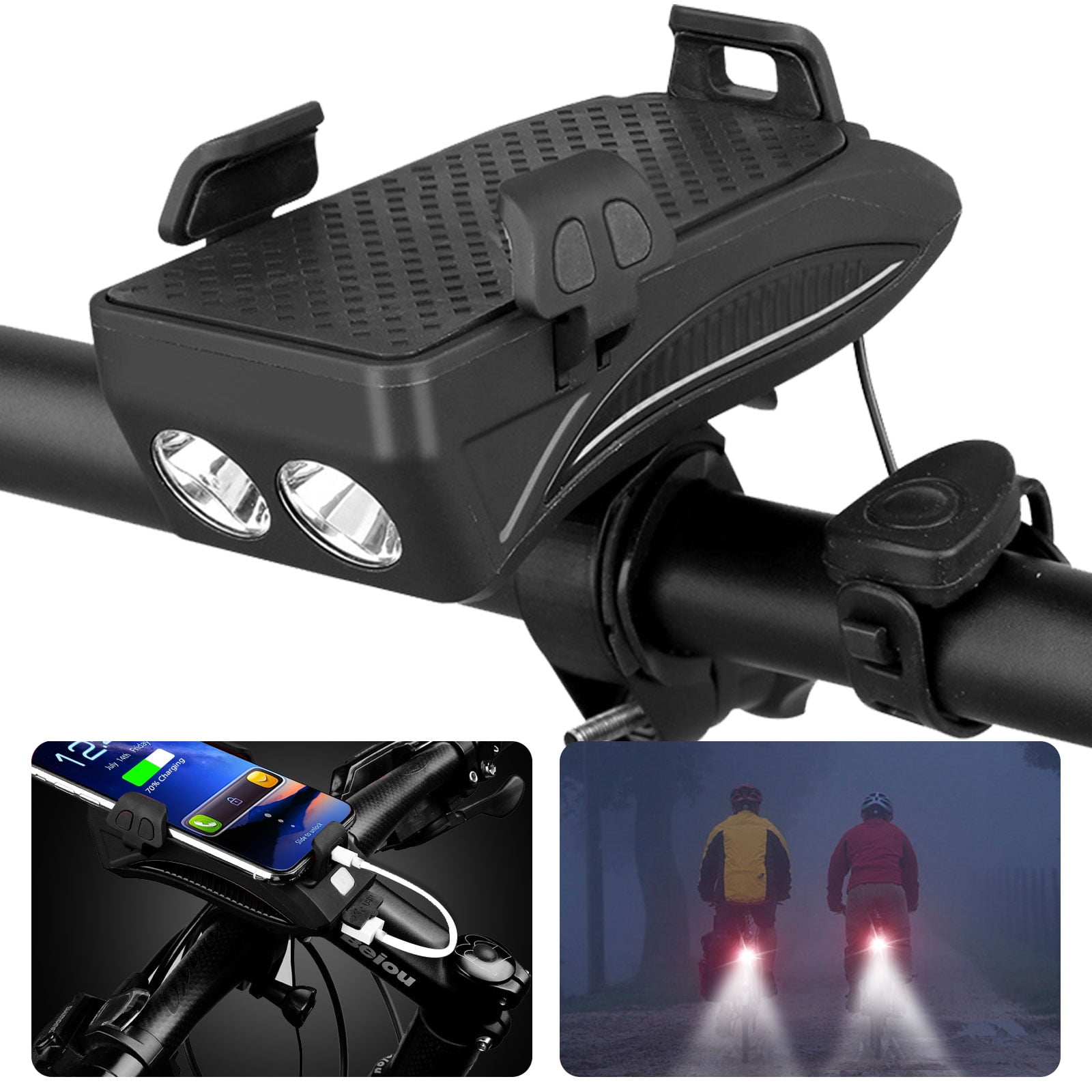 USB Rechargeable Bike Front Light, Power Bank, Phone