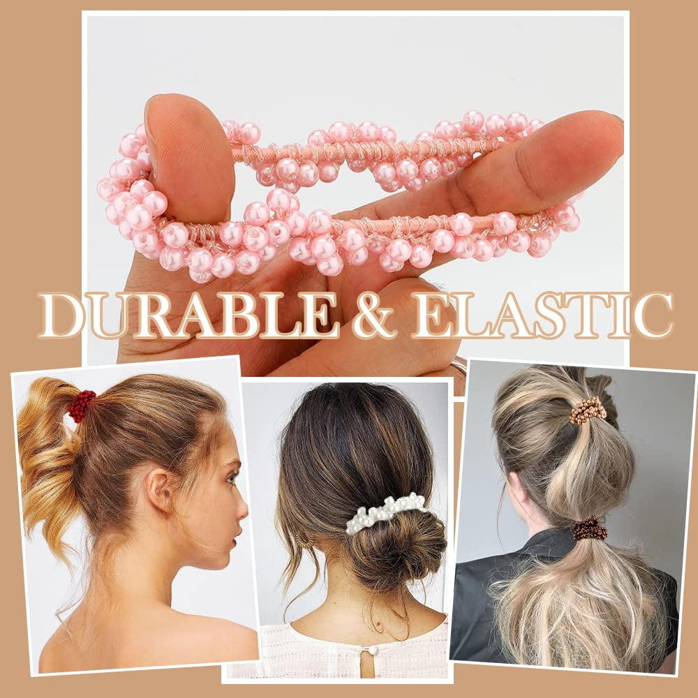 9Pcs Pearl Hair Ties, Crystal Beads Bulk Hair Ropes Stretchy Handmade  Hair Accessories for Women Girls, Multi-color Pearl