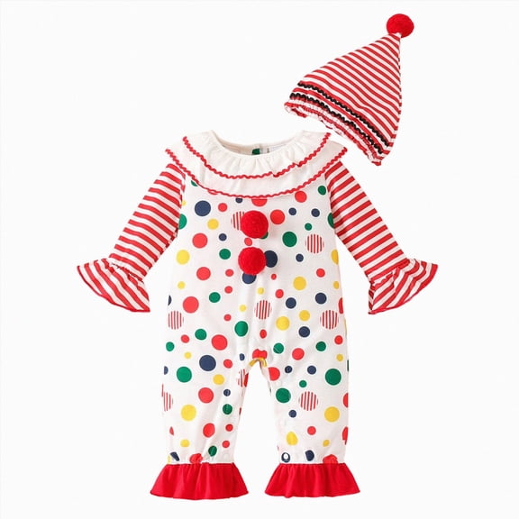 Wxirdiow Preemie Clothes Girl Long Sleeve Ruffle Romper Matching Hat Infant Halloween Outfit for Boys Girls,White,12-18 Months