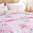 thumbnail image 5 of Pink Floral Full Comforter Set, Soft Lightweight All Season Bedding Set for Women Girls, Cozy Cottagecore Botanical Comforter Queen Size with 2 Pillow Shams, Breathable Floral Bed Set, 5 of 6
