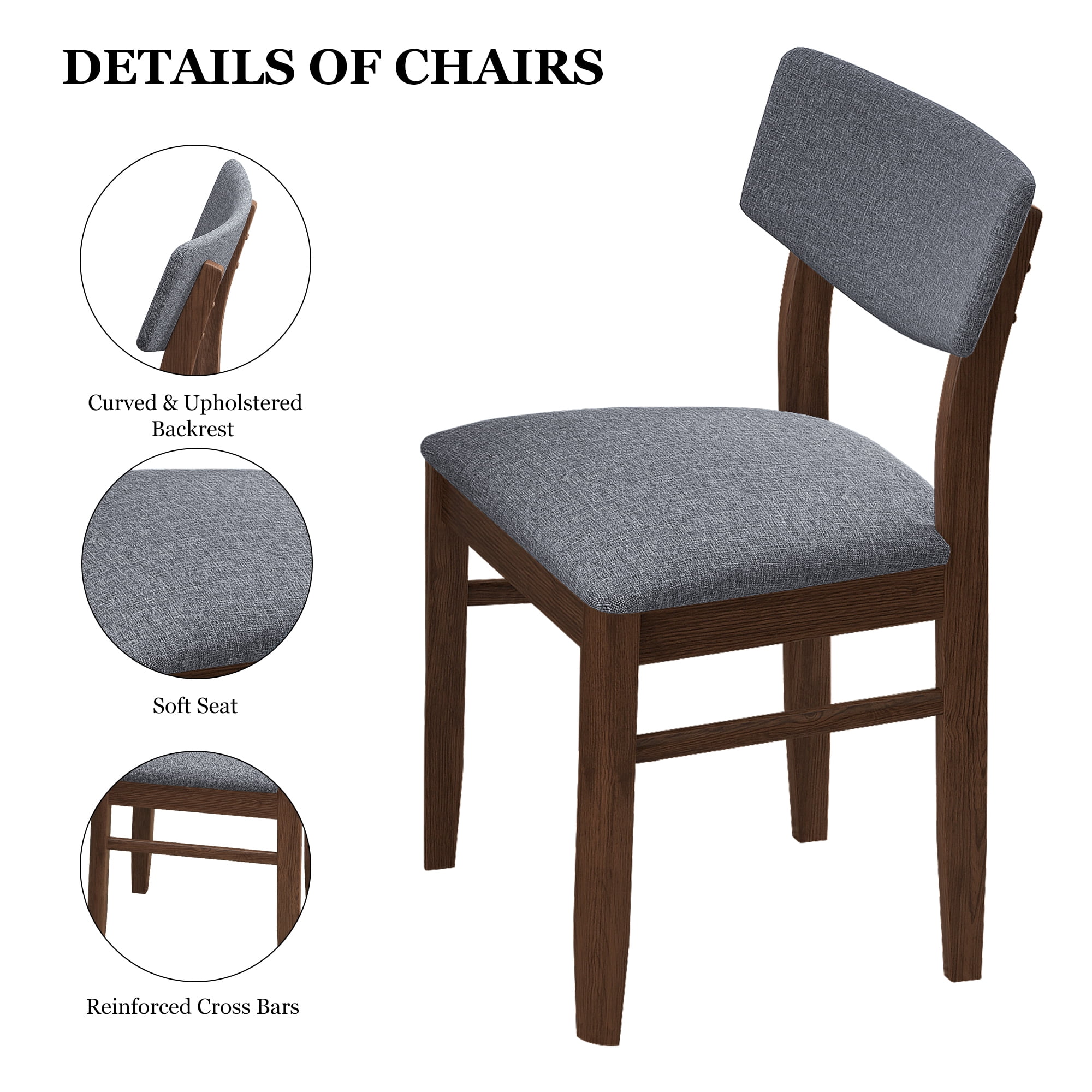 Kadyn Dining Chairs Set of 2, Dining Side Chairs with Fabric Cushion for Kitchen, Walnut Kadyn Dining Chairs Set of 2, Dining Side Chairs with Fabric Cushion for Kitchen, Walnut