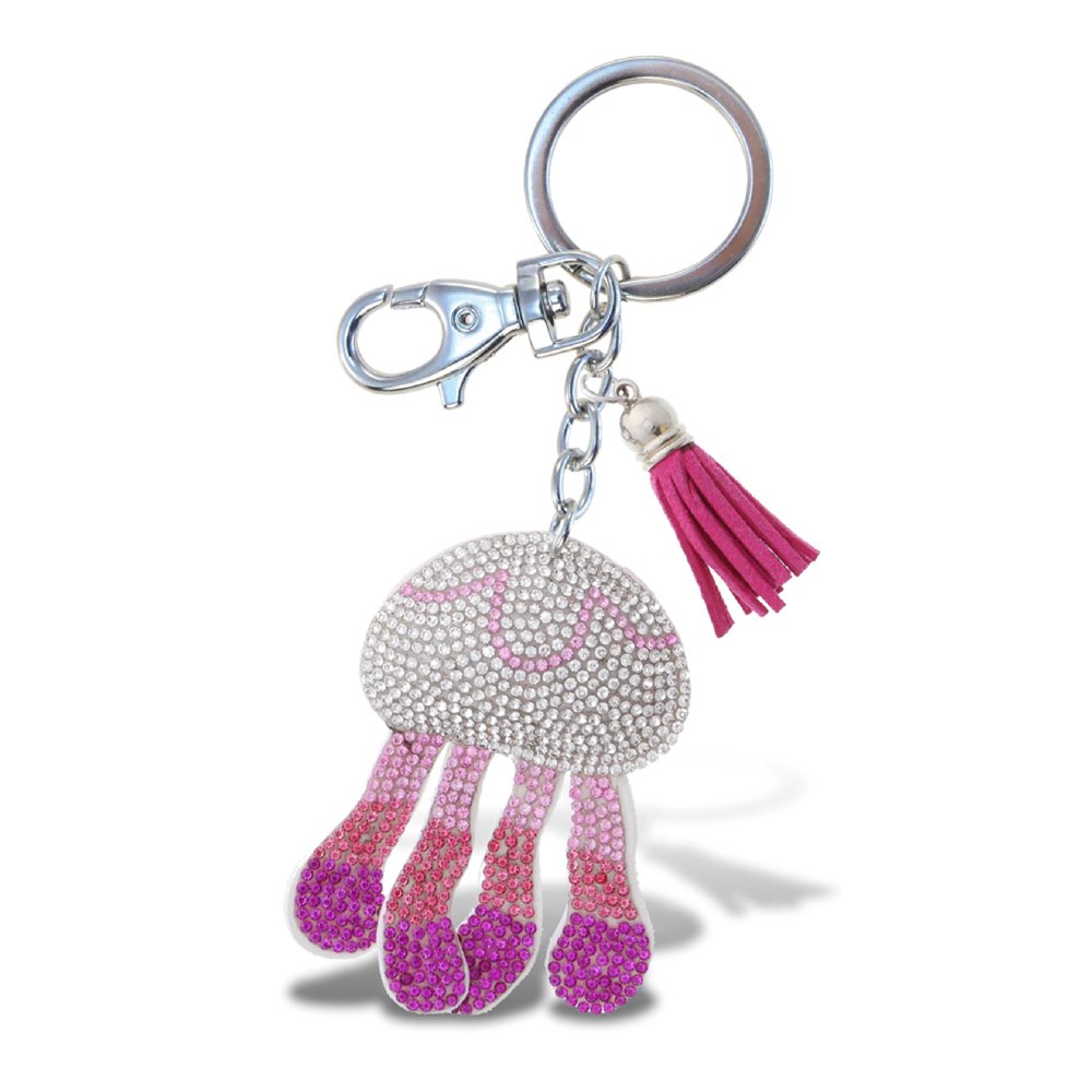 Puzzled Aqua79 Jellyfish Keychain Pink Sparkling Rhinestones Charm