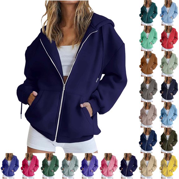 Xaqiouau Hoodies for Women Zip Up Hoodie Oversized Hooded Jacket Casual Sweatshirt Long Sleeve Hoodie Jacket with Pockets Fall Winter