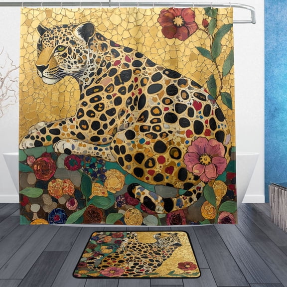 BZSMCE Shower Curtain and Bath Accessory Set,Mosaic Leopard Pattern