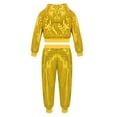 thumbnail image 2 of Miaeowve Kids Hip Hop Latin Jazz Street Dance Outfit Boys Girls Sparkly Sequins Long Sleeve Hooded Jacket with Pants Yellow 3-4, 2 of 7
