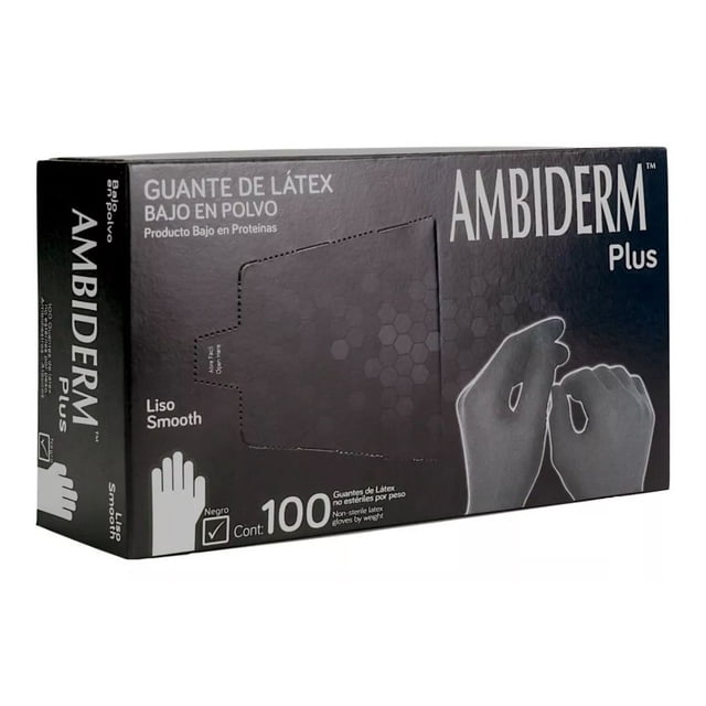 Guantes descartables Ambiderm Plus color negro talle S de látex con polvo x 100 unidades