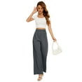 thumbnail image 2 of FUNYYZO Women Long Trousers Elastic Wasit High Rise Work Pants Solid, 2 of 6