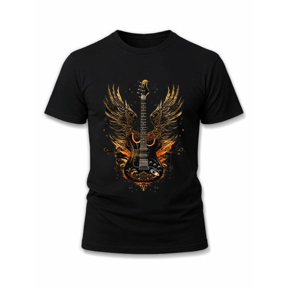 Greenink Electric Wings Guitar T-Shirt Men's graphic t shirts black top gifts Comfortable activewear, perfect for gifts Funny Unisex Shirt Crewneck tshirts