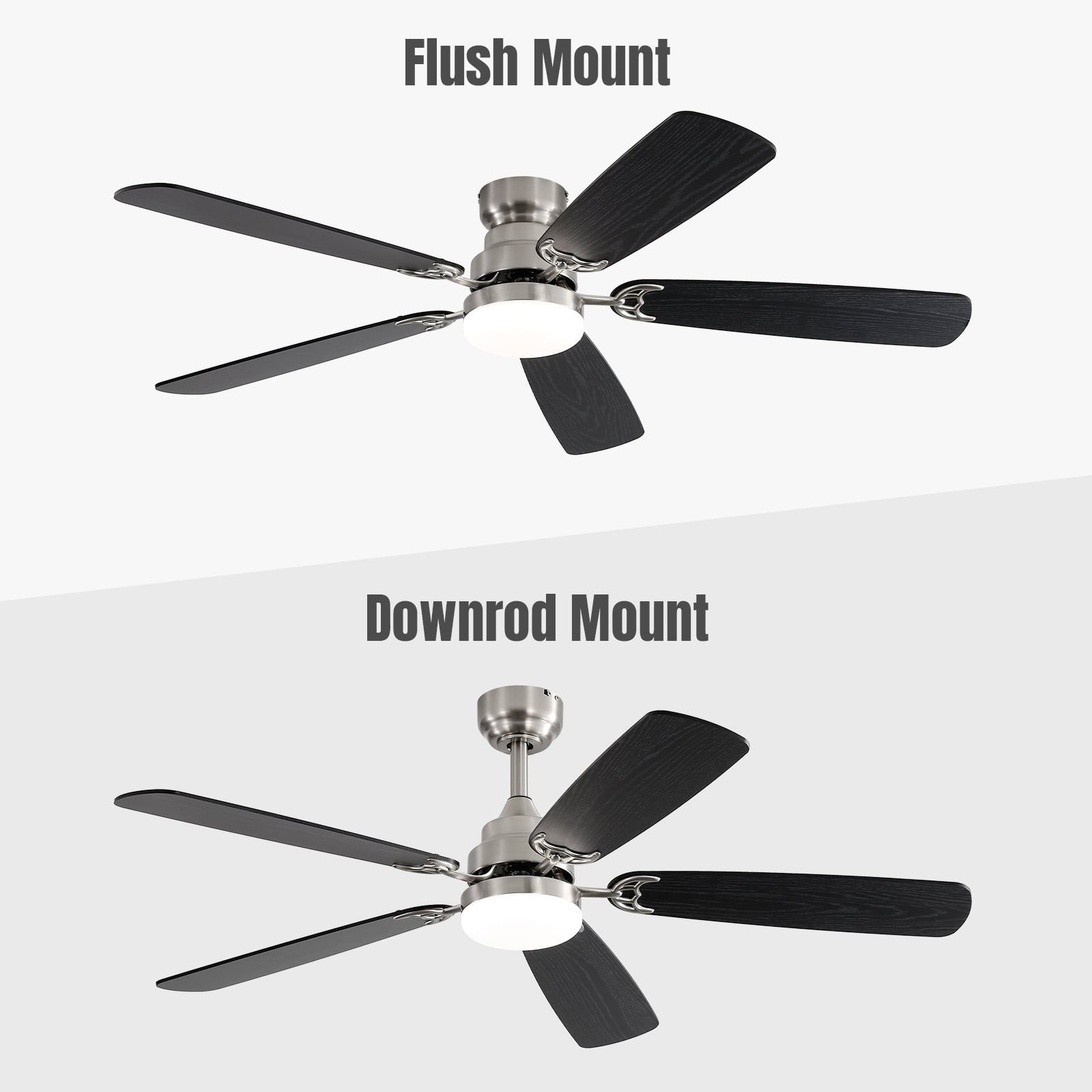 Sofucor 52" Ceiling Fan with Dual Blade Finish, Modern, LED Light, Downrod Mount, Indoor