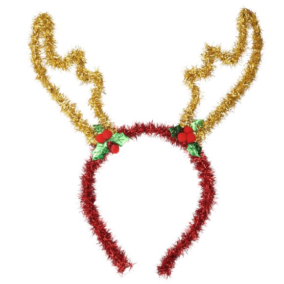 Needzo Diadema navideña con astas de reno y purpurina, diadema festiva de alce, accesorio para fiestas navideñas para mujeres, talla única, 9 x 10,75 pulgadas