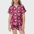 thumbnail image 2 of oqasdz Girls Summer Outfits 2 Piece Set Short Sleeve Top With Bow Print And Elastic Waist Shorts Casual Pajama Set For Toddler Kids/10-11 Years, 2 of 4