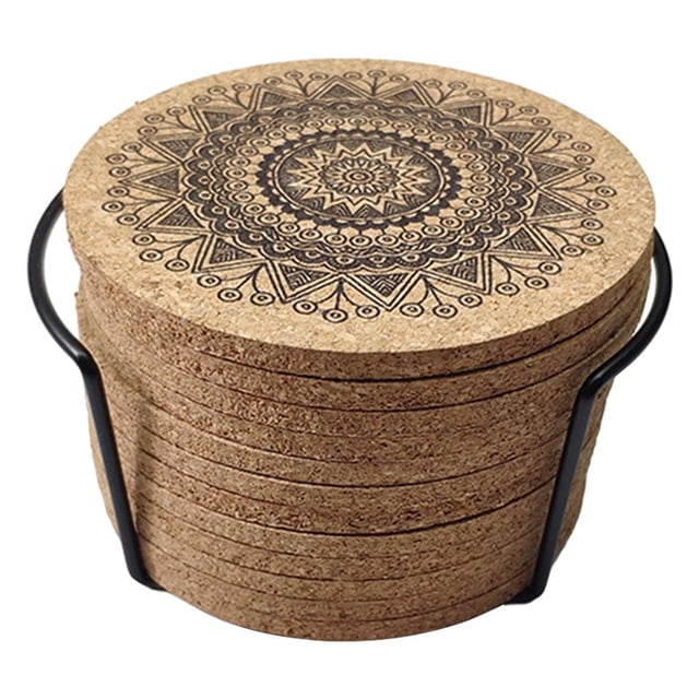 12Pack Cork Coasters Cup Mat with Metal Holder for Hot/Cold Drinks Party Bar