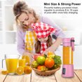 thumbnail image 4 of Multi-functional Juicer Cup USB Rechargeable Juice Blender Portable Fruit Mixer Squeezer with 2 Sharp Blades, Suitable for Kitchen, Camping and Travel, 380mL, Pink, 4 of 7
